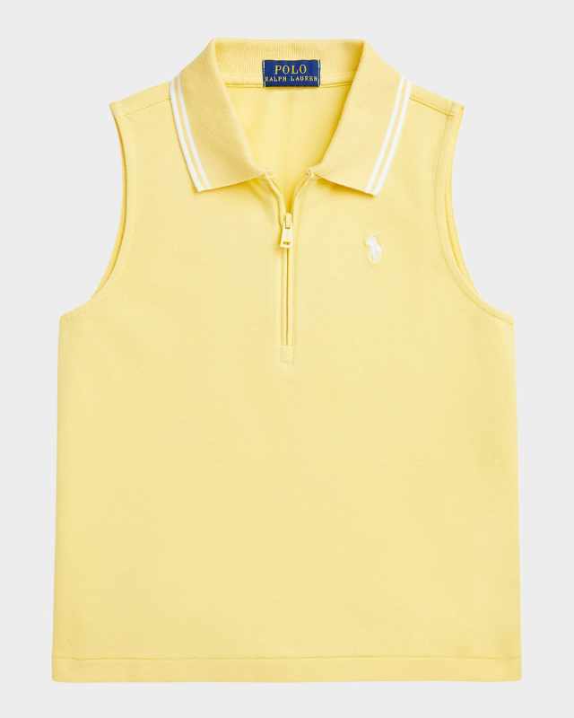 Girl's Sleeveless Mesh Polo Shirt, Size S-X